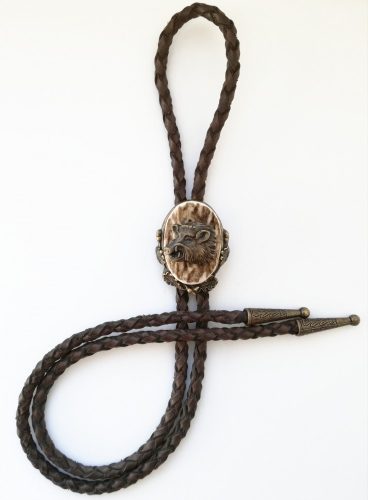 Cravată Americană Bolo Tie din Metal cu Motiv Cap de Mistreț