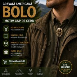   Cravată Americană Bolo cu Cap de Cerb din Corn și Metal – Accesoriu Elegant pentru Vânători, Cadoul Perfect