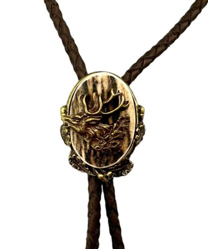 Cravată Americană Bolo cu Cap de Cerb din Corn și Metal – Accesoriu Elegant pentru Vânători, Cadoul Perfect