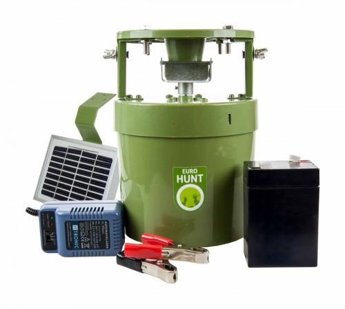 Hrănitoare Automată pentru Vânat EUROHUNT Light 6V SET Complet – Panou Solar, Acumulator și Încărcător Incluse | Programare Digitală până la 6 Hrăniri/Zi