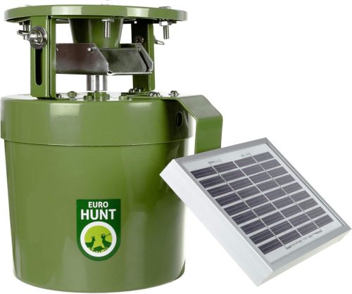 Hrănitoare Automată pentru Vânat EUROHUNT Light 6V SET Complet – Panou Solar, Acumulator și Încărcător Incluse | Programare Digitală până la 6 Hrăniri/Zi