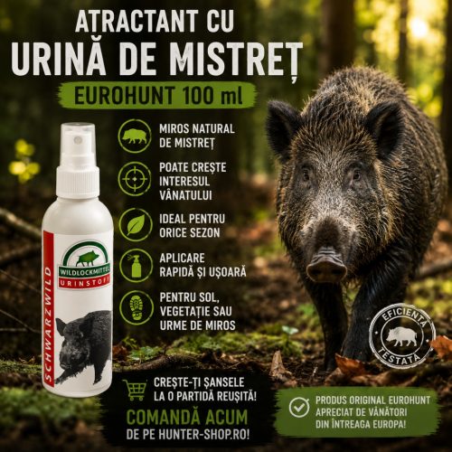 Atractant cu Urină sintetică de Mistreț EUROHUNT 100 ml – Atrage Mistreții Rapid și Crește Șansele unei Partide de Vânătoare Reușite