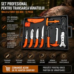   Set Profesional pentru Tranșarea și Dezosarea Vânatului WALD & FORST Big Box – 13 Piese, Oțel Inoxidabil, Cutie de Transport