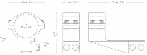 Suport luneta Hawke 30 mm deplasat inalt pentru sina 9-11 mm