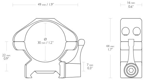 Inele Hawke Precision 30 mm, Weaver, medii, otel, detasabile