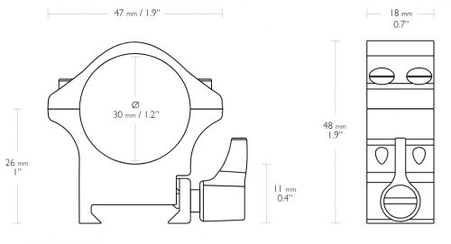 Inele Hawke Professional 30 mm, Weaver, medii, otel, detasabile