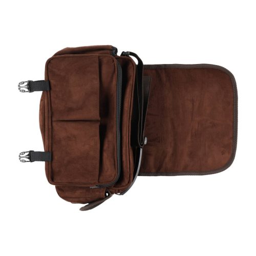 Geantă de vânătoare Forsport maro, aspect piele întoarsă, cu broderie cerb