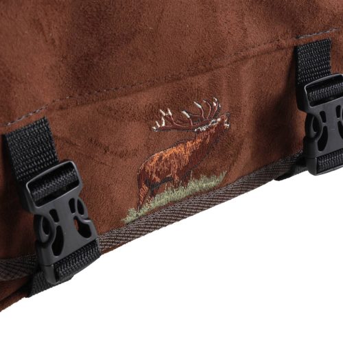 Geantă de vânătoare Forsport maro, aspect piele întoarsă, cu broderie cerb