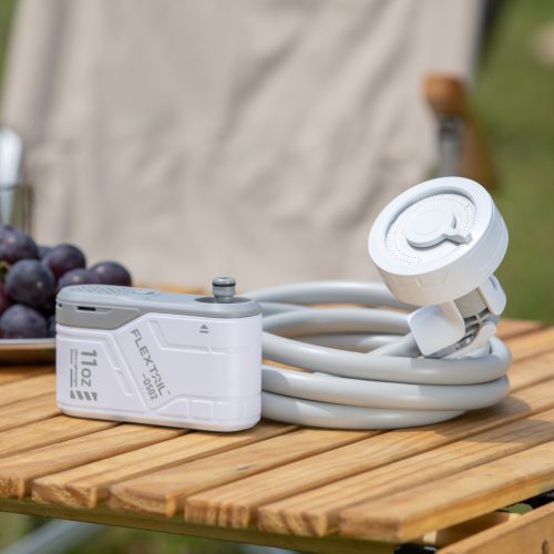 Duș portabil reîncărcabil Flextail Max Shower pentru camping, IPX7, 3 l/min, alb