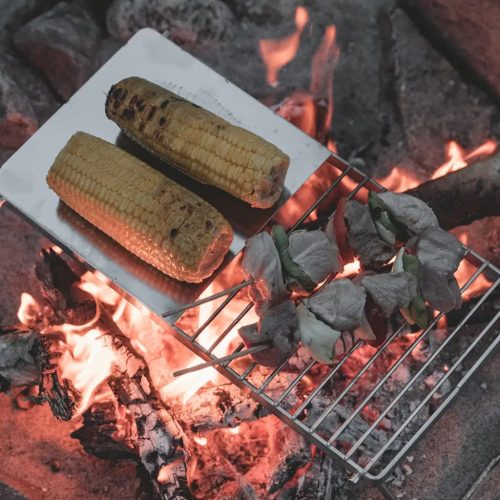 Grătar pliabil Easy Camp din inox pentru foc de tabără, cu husă de transport